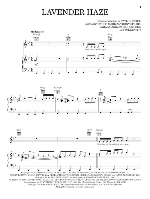 Lavender Haze - Taylor Swift (Piano-Vocal-Guitar)