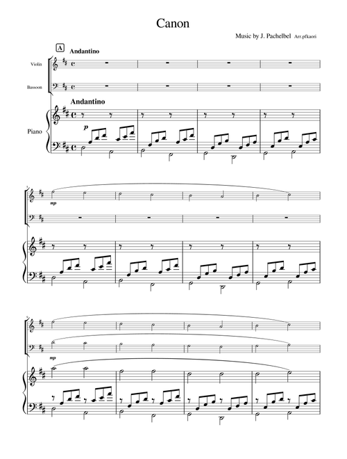 "Canon" Viloin & Bassoon / piano trio, 2edition (Arr. pfkaori) - Pachelbel (Instrumental Duet and Piano)