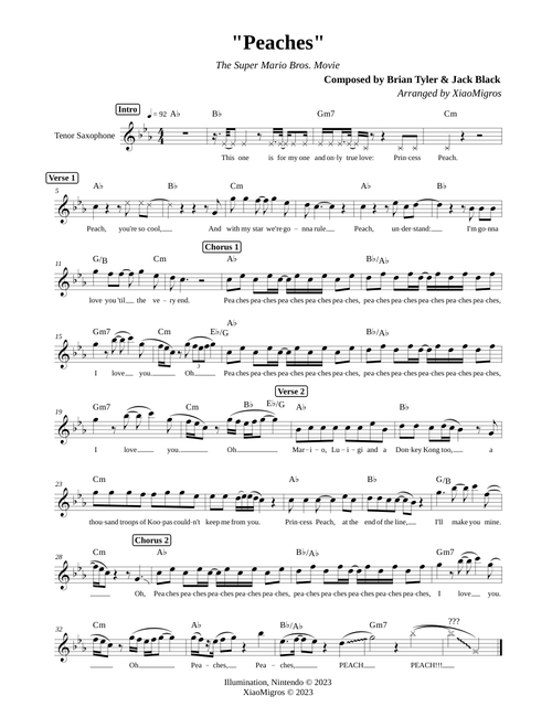 Peaches - The Super Mario Bros. Movie | Tenor Saxophone Solo
