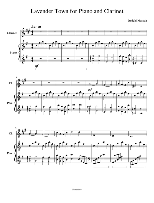 Lavender town theme for Piano and Clarinet