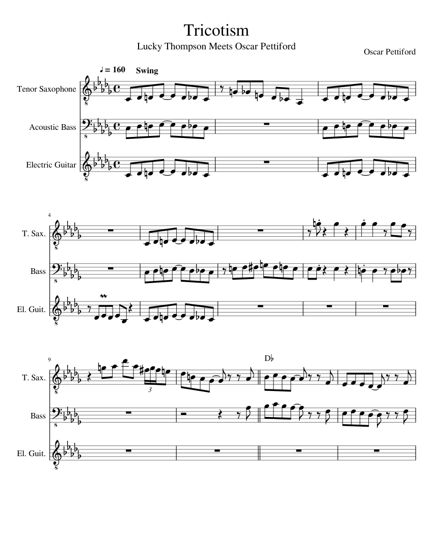 Tricotism Sheet music for Saxophone tenor, Guitar, Bass guitar (Mixed