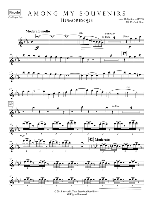 Among My Souvenirs (Humoresque) - #1 Woodwind Parts (Arr. Kevin R. Tam) - John Philip Sousa (Concert Band)