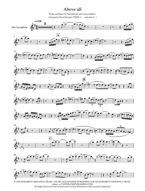 Above All (Arr. David Kocijan) - Rebecca St James (Alto Sax Solo)