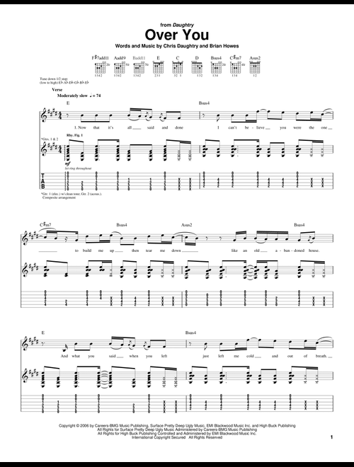 Over You - Daughtry (Guitar Tab)