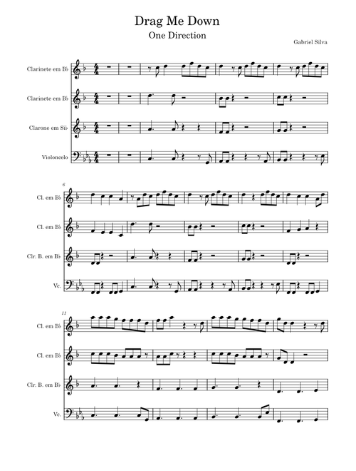 Drag me down – One Direction - 2 clarinets, 2 bass clarinets, cello