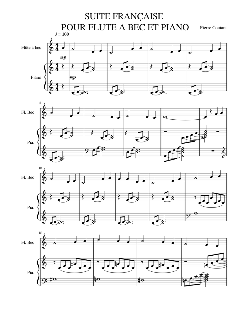 SUITE FRANCAISE POUR FLUTE A BEC ET PIANO Sheet Music for Piano