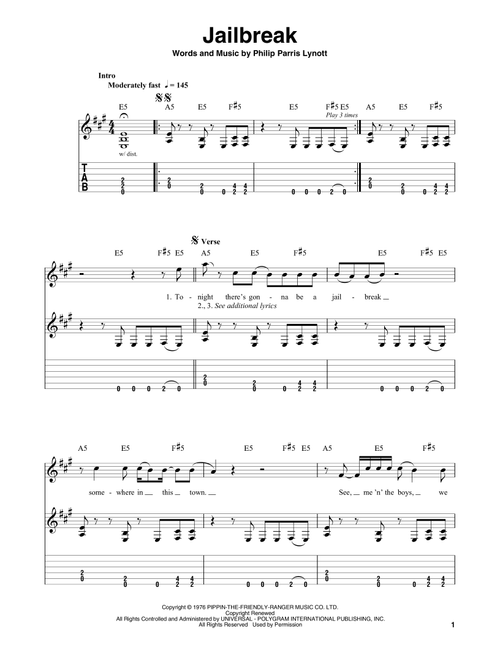 Jailbreak - Thin Lizzy (Easy Guitar with TAB)