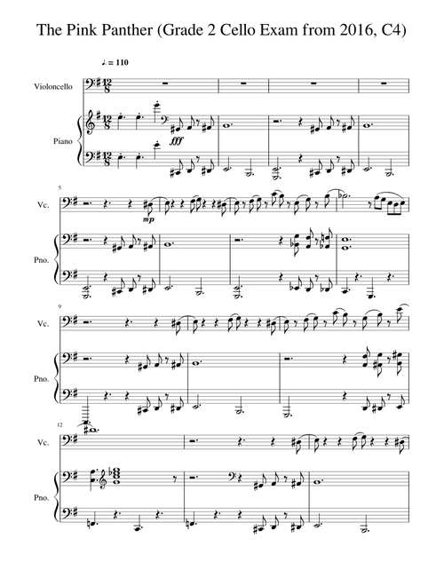The Pink Panther (Grade 2 Cello Exam from 2016, C4)