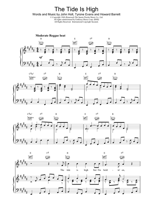 The Tide Is High - Blondie (Piano-Vocal-Guitar (Piano Accompaniment))