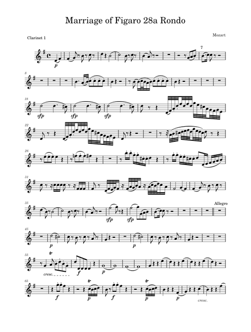 The marriage of figaro - voi che sapete – Wolfgang Amadeus Mozart Marriage of Figaro 28a Rondo Clarinet 1