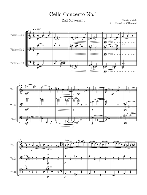 Cello Concerto No.1 for Cello Quartet– Dmitri Shostakovich 2nd Movement