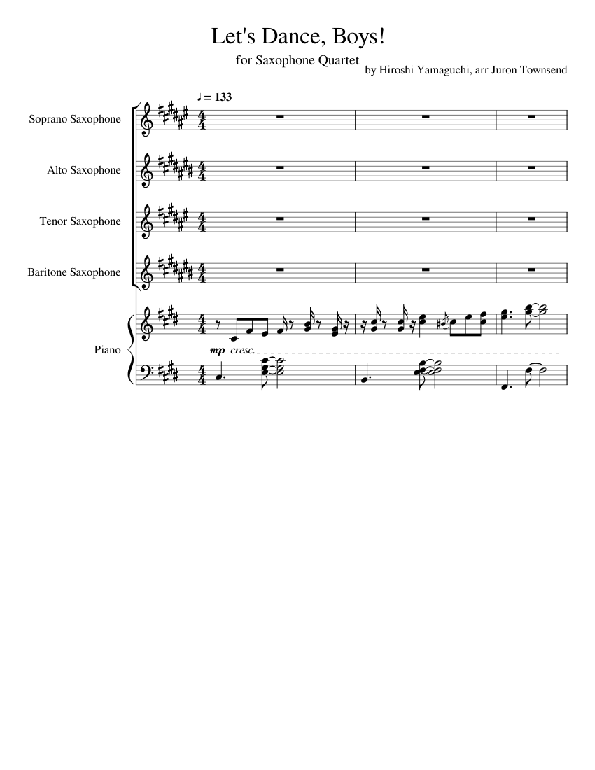 Let's Dance, Boys! - Saxophone Quartet Sheet music for Piano, Saxophone alto, Saxophone tenor, Saxophone baritone & more instruments (Saxophone Quartet (SATB)) | Musescore.com Let's Dance, Boys! - Saxophone Quartet Sheet music for Piano, Saxophone alto, Saxophone tenor, Saxophone baritone & more instruments (Saxophone Quartet (SATB)) | Musescore.com