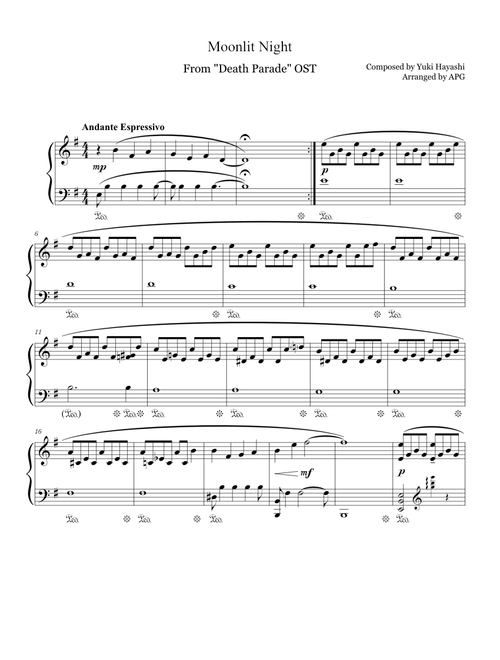 [Piano Sheet] Death Parade OST - 月夜 (Moonlit Night) - Yuki Hayashi
