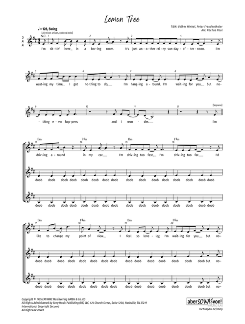 Lemon Tree (Arr. Rochus Paul) - Fool'S Garden (Choral, SAA)