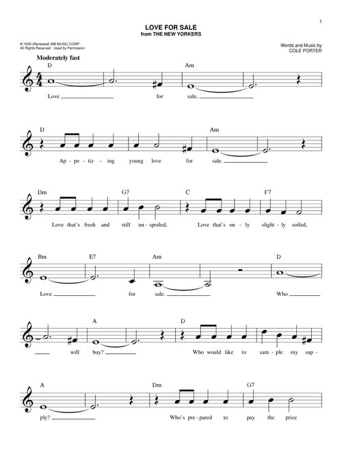 Love For Sale - Cole Porter (Easy Lead Sheet - Fake Book)