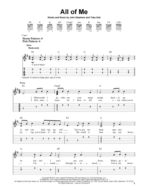 All Of Me - John Legend (Easy Guitar with TAB)