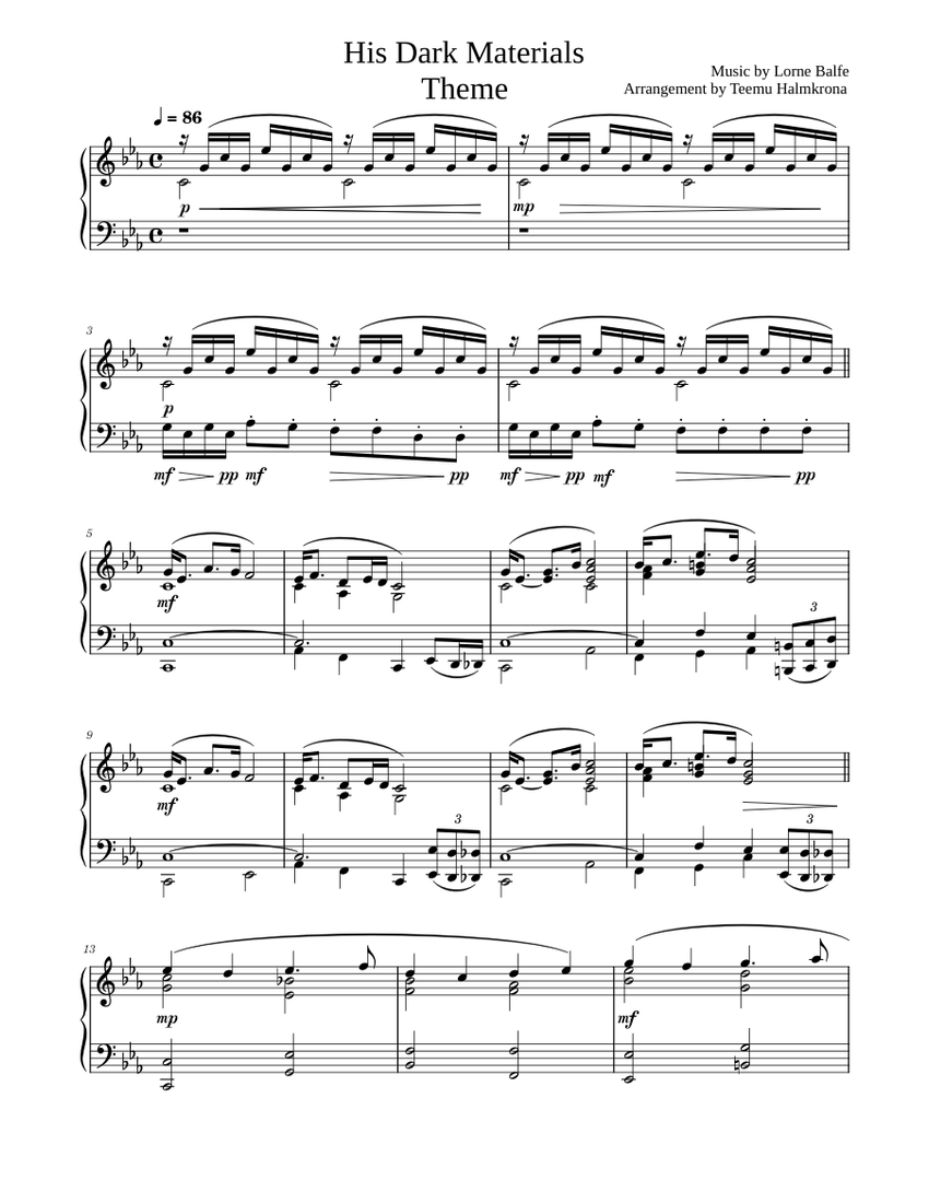 His Dark Materials Theme Sheet music for Piano (Solo) | Musescore.com