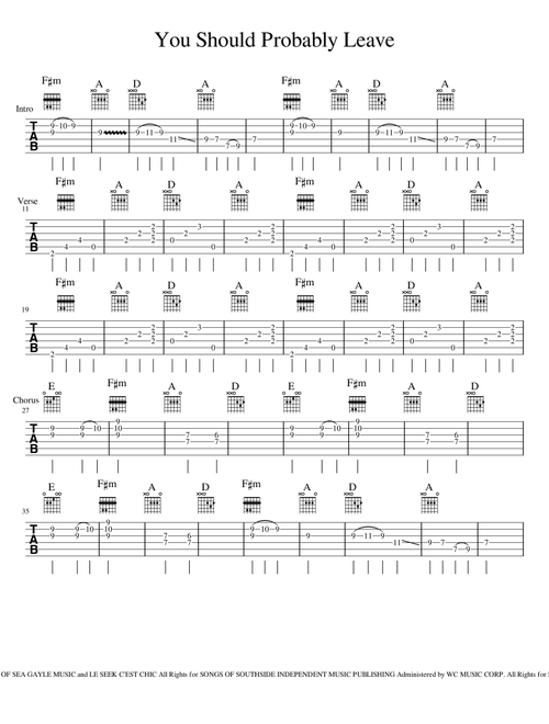 You Should Probably Leave (Arr. The Smelly Tele) - Josh Turner (Guitar Tab)