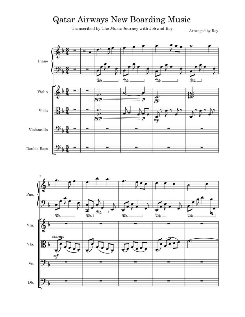 Qatar Airways New Boarding Music Sheet music for Piano, Contrabass