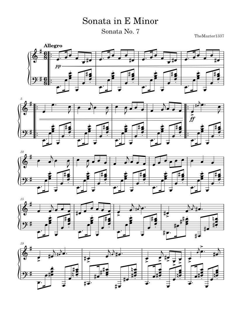 Hotheaded Sonata in E Minor Sheet music for Piano (Solo)