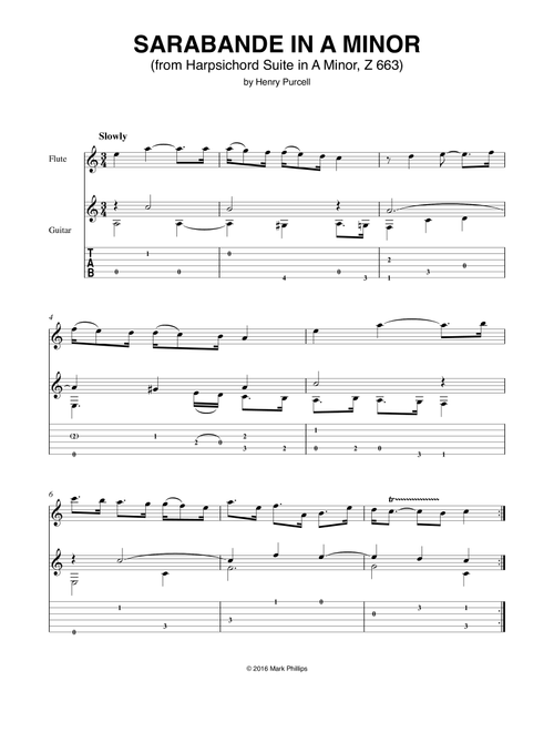 Sarabande in A Minor (from Harpsichord Suite in A Minor, Z 663) (Arr. Mark Phillips) - Henry Purcell (Instrumental Duet)