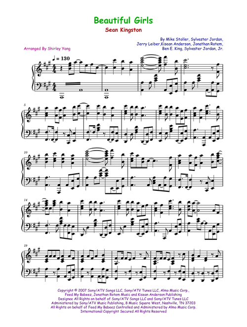 Beautiful Girls (Arr. Shirley Yang) - Sean Kingston (Piano Solo)
