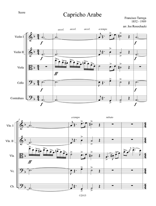 Capricho Arabe for String Orchestra (Arr. Joe Rosochacki) - Francisco Tarrega (String Quartet)