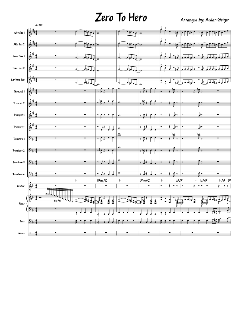 Zero To Hero Sheet music for Piano, Trombone, Saxophone alto, Saxophone