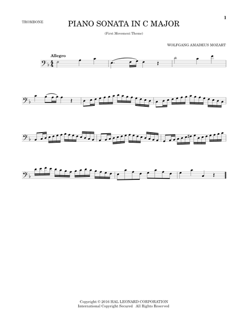 Piano Sonata In C Major - Wolfgang Amadeus Mozart (Trombone Solo)