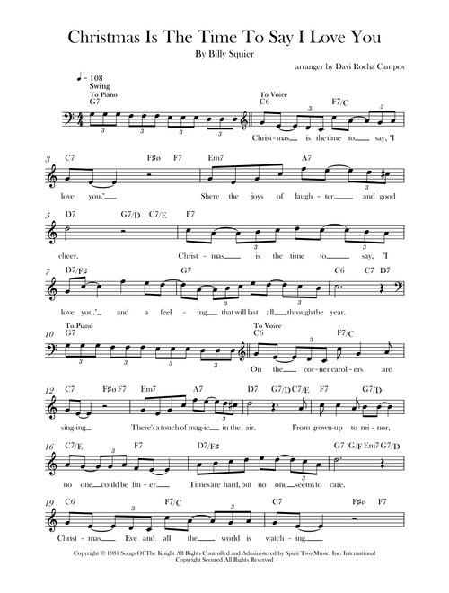 Christmas Is The Time To Say I Love You (Arr. Davi Rocha Campos) - Billy Squier (Lead Sheet - Fake Book)