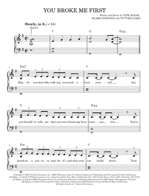 You Broke Me First - Tate McRae (Easy Piano)