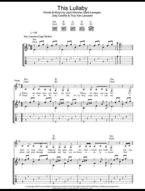 This Lullaby - Queens Of The Stone Age (Guitar Tab)