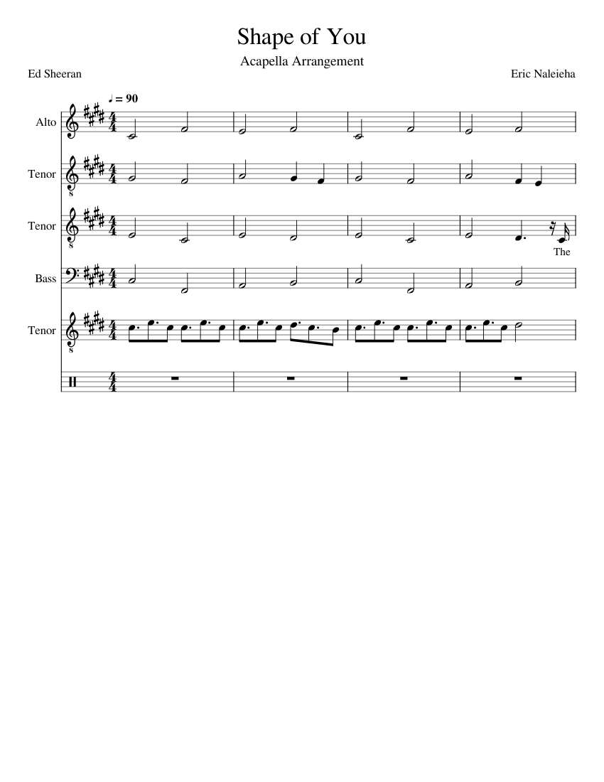 Shape of You Acapella Arrangement Sheet Music for Alto, Tenor, Bass ...