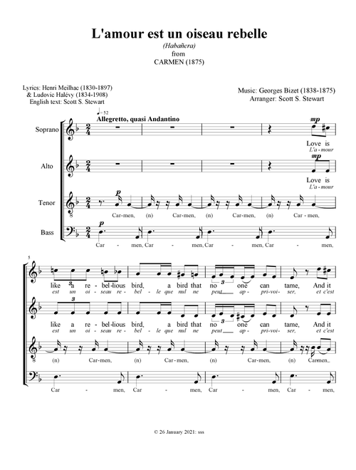 L'amour est un oiseau rebelle (Habañera from CARMEN) (Arr. Scott S. Stewart) - Georges Bizet (Choral, SATB)