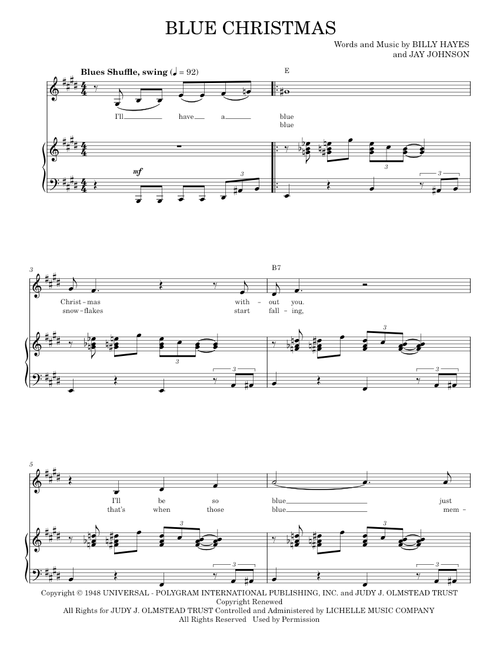 Blue christmas - Elvis Presley (Piano Vocal)