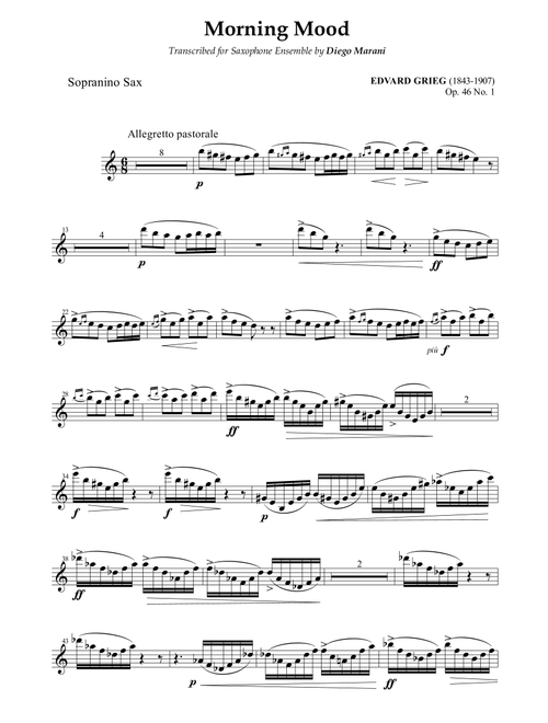 Peer Gynt Suite Op. 46 No. 1 for Saxophone Ensemble - Sopranino Sax (Arr. Diego Marani) - E. Grieg (Woodwind Ensemble)