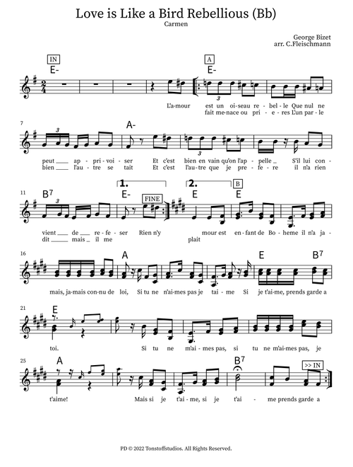 Love is like a bird rebellious (Arr. Christoph Fleischmann) - Oblivion - The Culture Clash Ensemble (Lead Sheet - Fake Book)