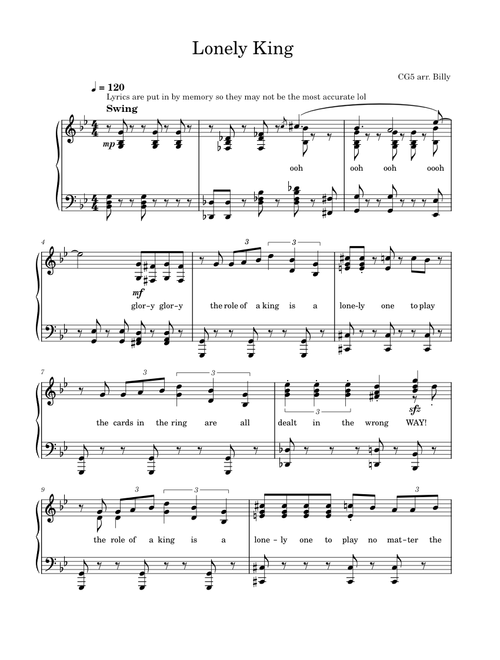 Lonely King – CG5 (finished! piano arrangement)