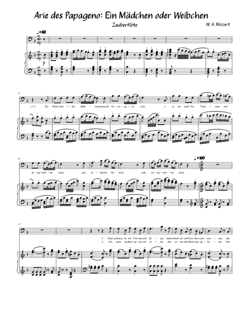 Ein Madchen Oder Weibchen – Wolfgang Amadeus Mozart Nr. 20 from "Die Zauberflöte" (KV 620)
