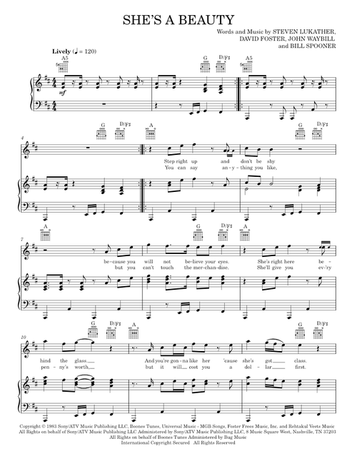 She's A Beauty - David Foster, The Tubes (Piano-Vocal-Guitar)