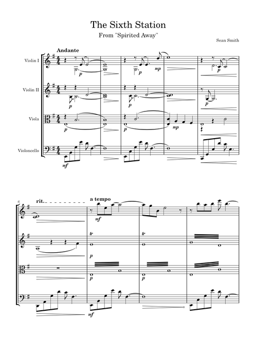 The Sixth Station from Spirited Away For String Quartet