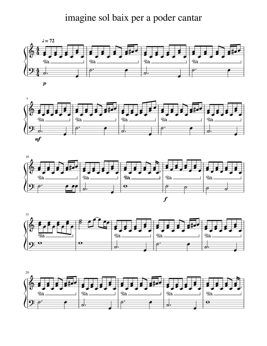 Imagine John Lenon (instrumental) Sheet Music for Piano (Solo) easy |  MuseScore.com, image size:850x1100