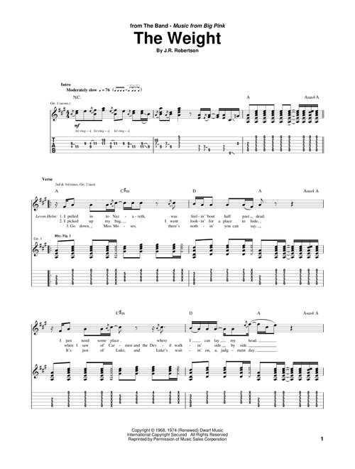 The Weight - The Band (Guitar Tab)