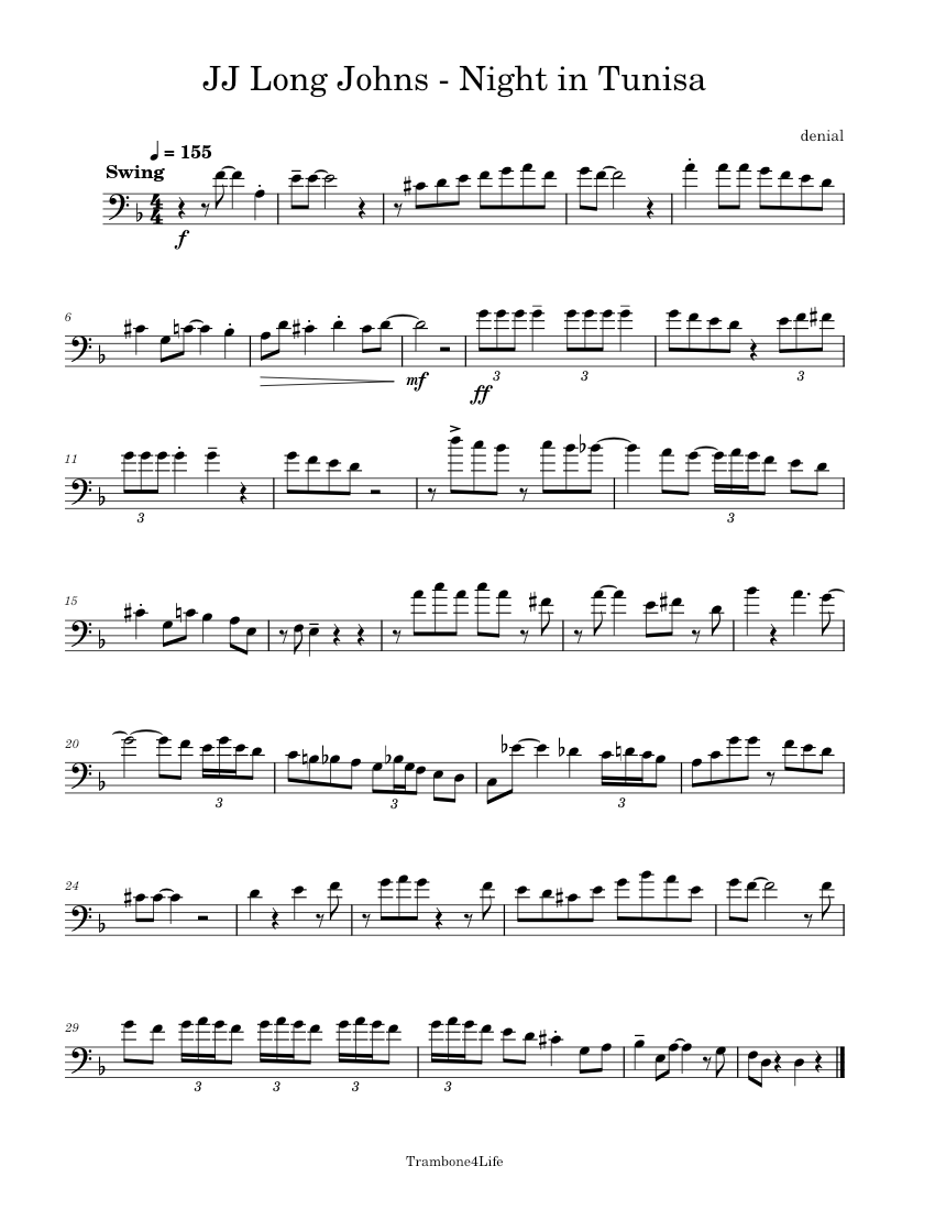 JJ Long Johns - Night in Tunisa Sheet music for Trombone (Solo ...