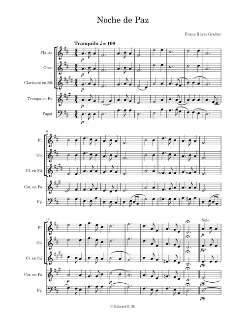 Noche de Paz (flute, oboe, clarinet, horn and bassoon) – Franz Xaver Gruber