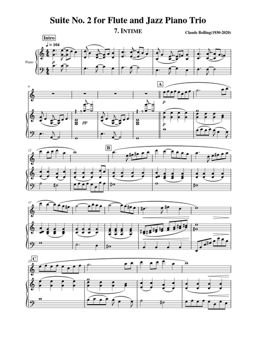 Suite No. 2 for Flute and Jazz Piano Trio - Part 7. Intime - Claude Bolling