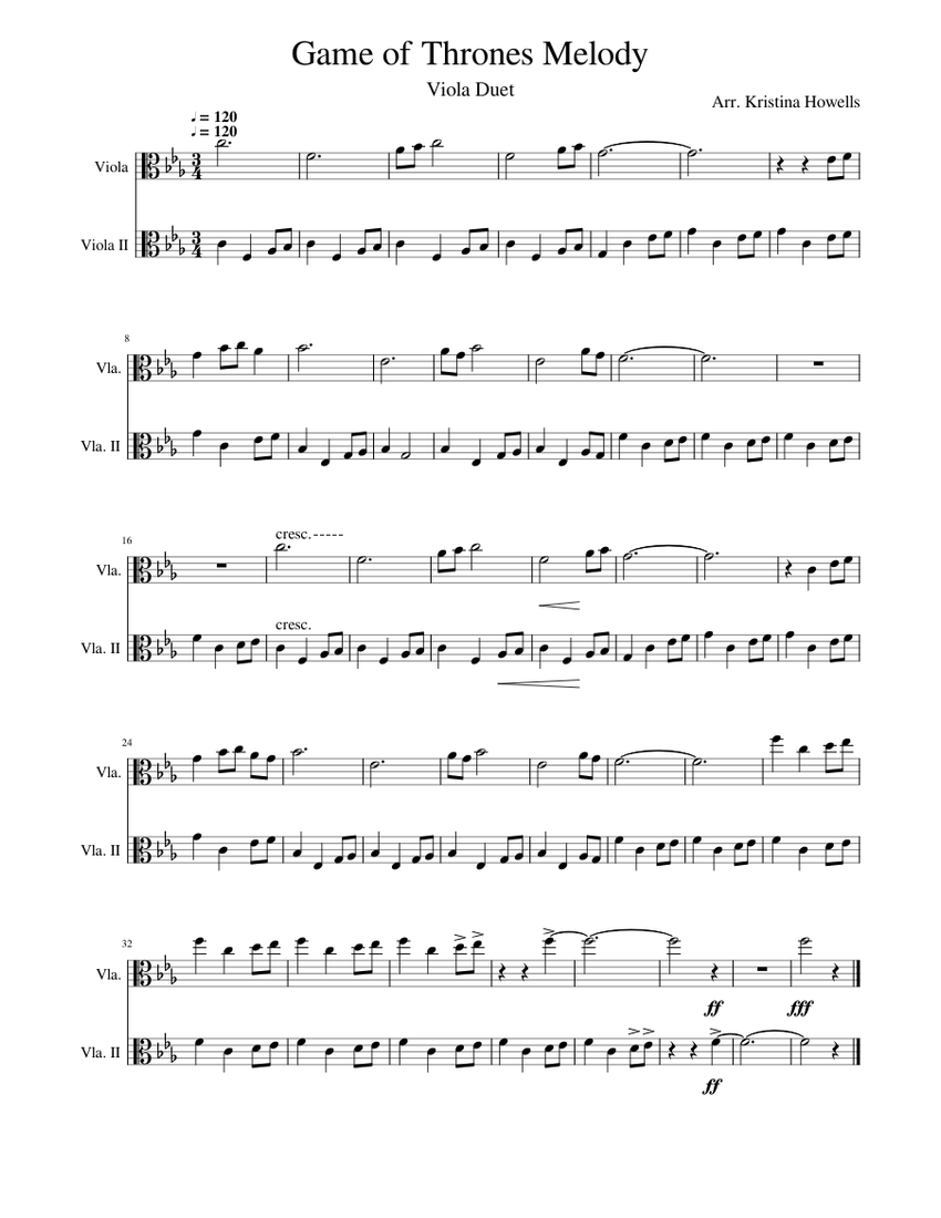 Game of Thrones Melody for two violas Sheet Music for Viola (String ...