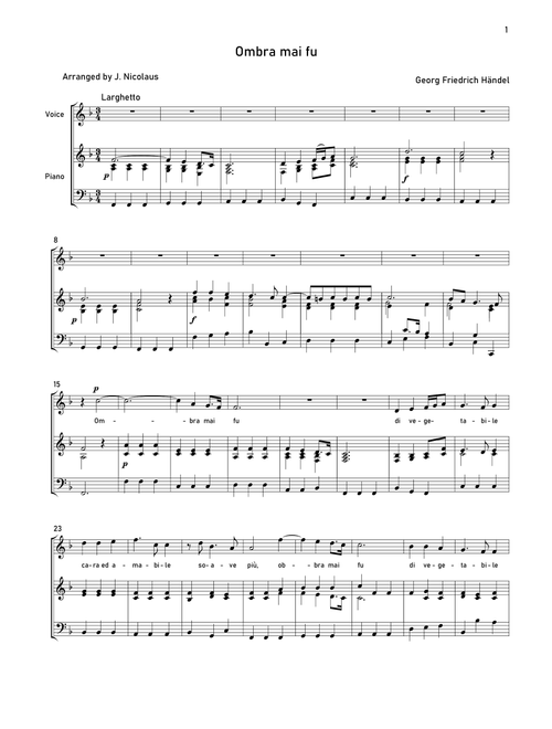 Ombra mai fu (Arr. John Nicolaus) - Georg Friedrich Händel (Piano Vocal)