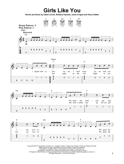 Girls Like You - Maroon 5 (Easy Guitar with TAB)