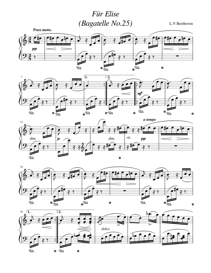 Für elise (L.V. Beethoven). Sheet Music for Piano (Solo